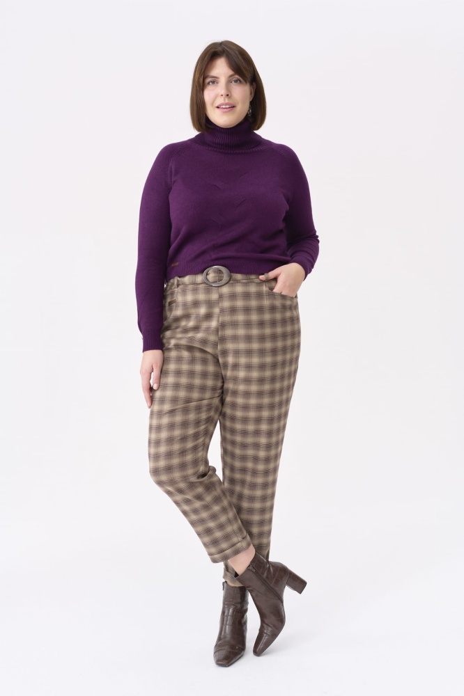 Spodnie Damskie Loan Plus Size Krata Brąz