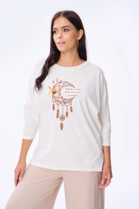 Bluzka Damska Alida 3/4 Rękaw Plus Size Ecru