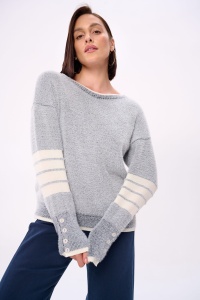 Sweter Damski Tau Szary / Paski ecru