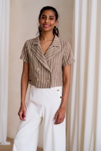 Marynarka Damska Wooly Plus Size Paski Beż