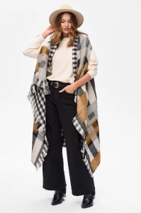 Ponczo Damskie AW24 #1 2 Krata Camel