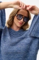 Sweter damski, luźny fason z fantazyjnym ażurowo-strukturalnym splotem Hiro Denim