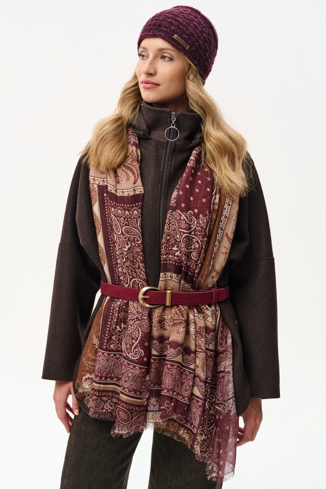 Szal Damski Deseń 4 Ornament Beige/ Wine