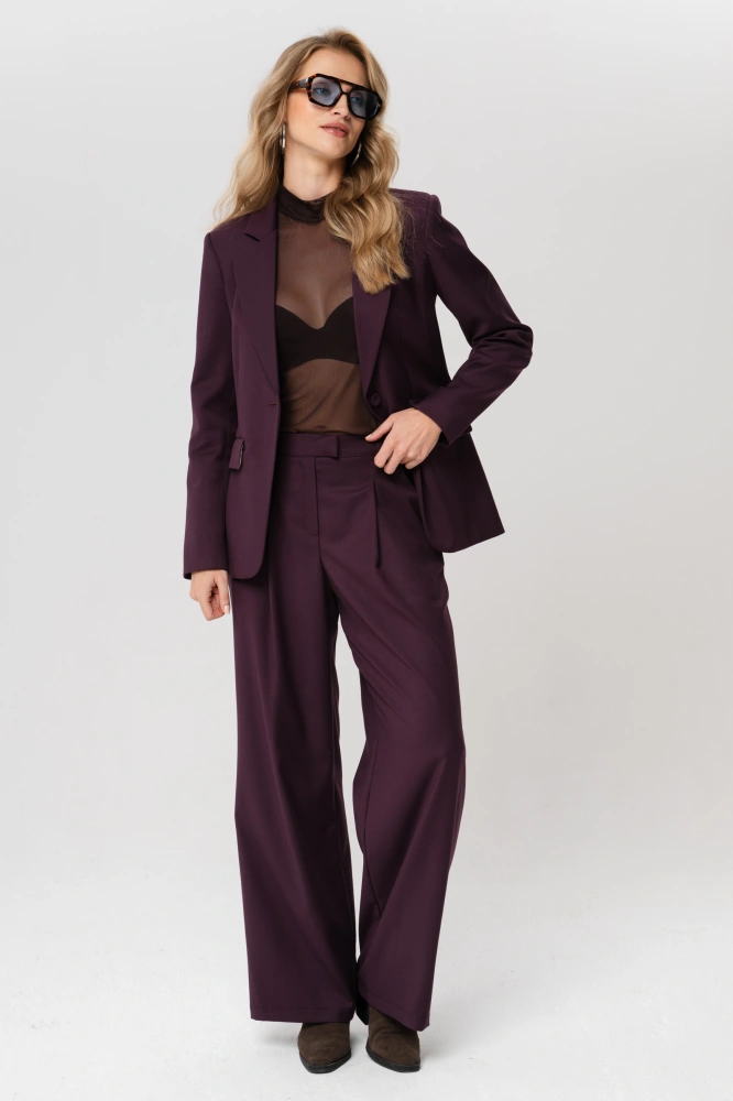 Spodnie garniturowe z zakładką z przodu wide leg Frida Aubergine