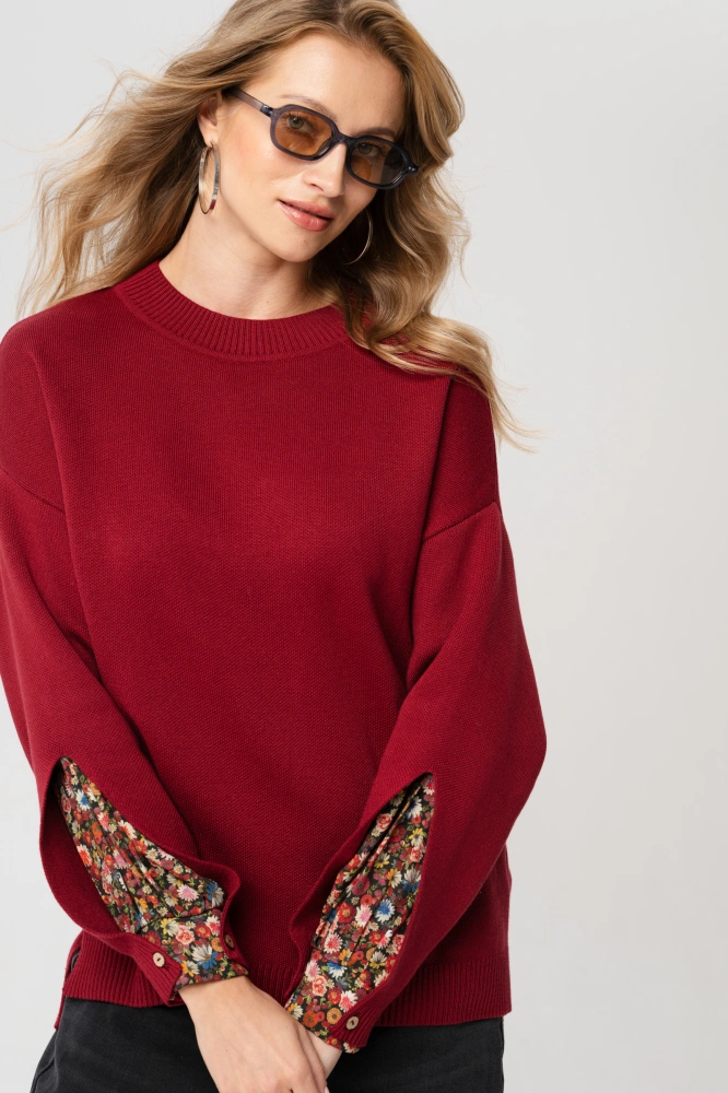 Sweter damski z dekoracyjnymi rękawami Celeste 2 Carmine / Dva 16