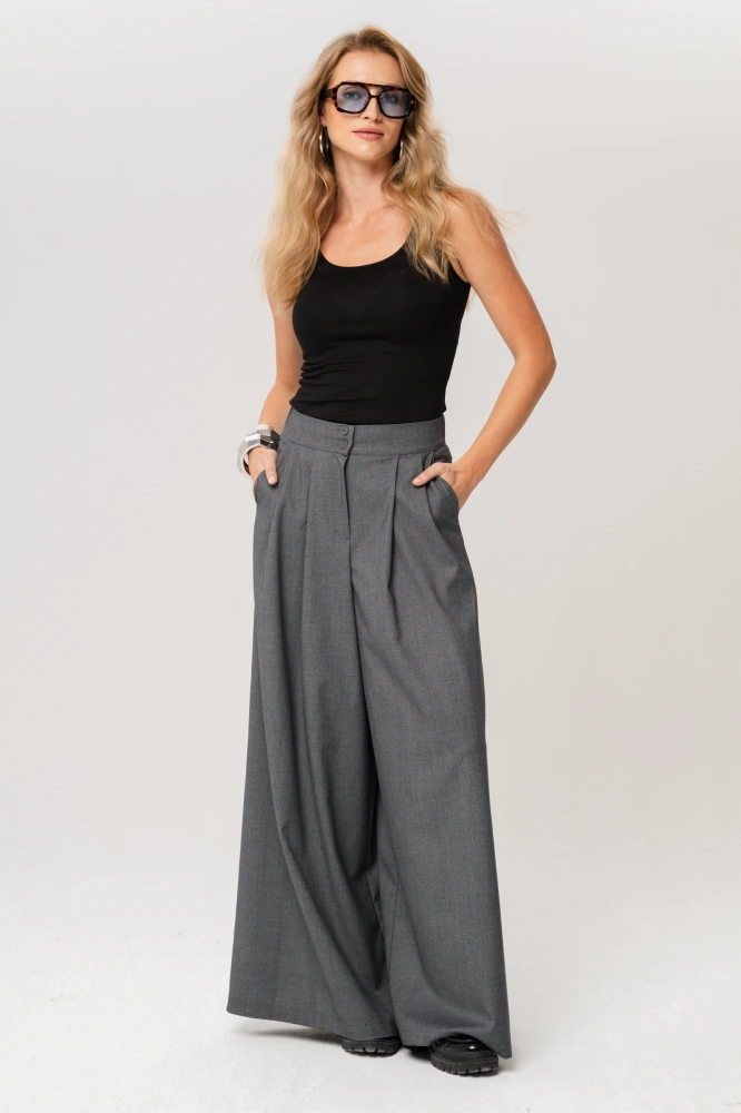 Spodnie palazzo z tkaniny garniturowej Vida Dark Gray
