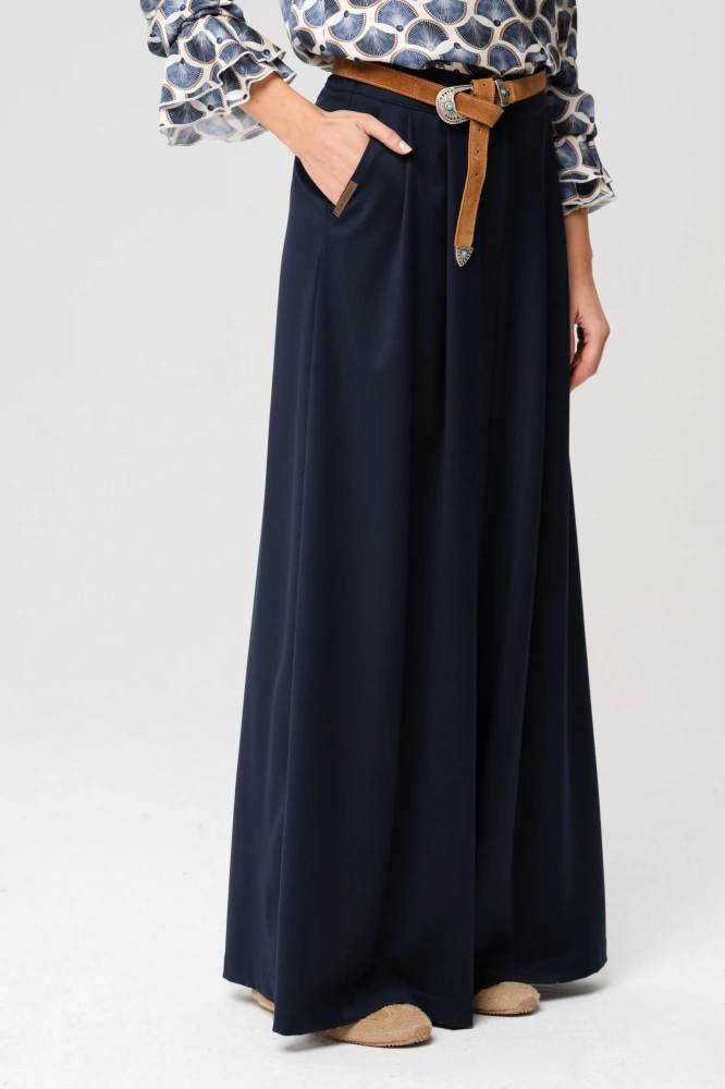 Spodnie palazzo z tkaniny garniturowej Vida Dark Navy