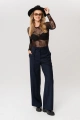 Eleganckie spodnie z karczkiem i wiązaniem Amanda Dark Navy