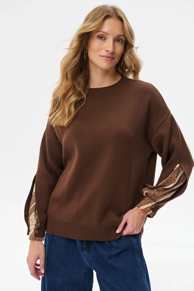 Sweter damski z dekoracyjnymi rękawami Celeste 2 Dark Brown