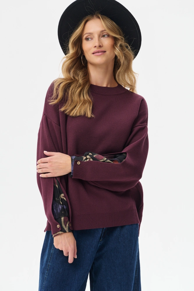 Sweter damski z dekoracyjnymi rękawami Celeste 2 Aubergine / Dpa 207