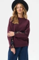 Sweter damski z dekoracyjnymi rękawami Celeste 2 Aubergine / Dpa 207