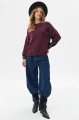 Sweter damski z dekoracyjnymi rękawami Celeste 2 Aubergine / Dpa 207