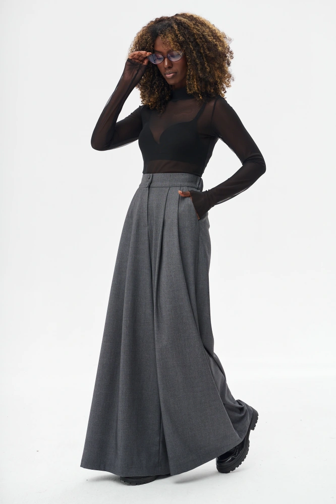 Spodnie palazzo z tkaniny garniturowej Vida Dark Gray