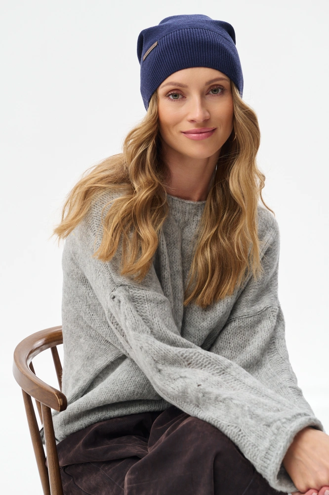 Dzianinowa czapka damska beanie Łapka Dark Navy