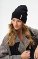 Prążkowana czapka damska typu beanie z wywinięciem Uma Black