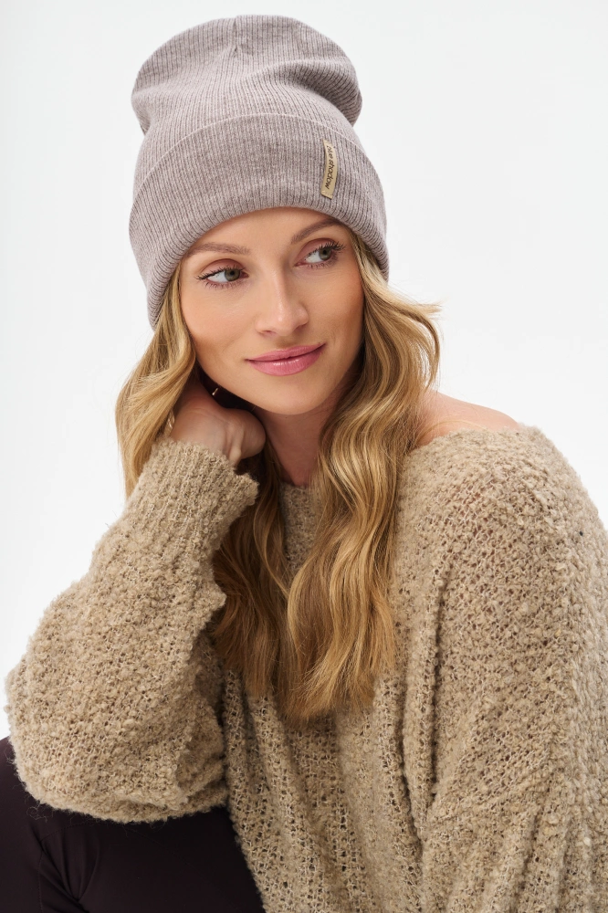 Prążkowana czapka damska typu beanie z wywinięciem Uma Stone