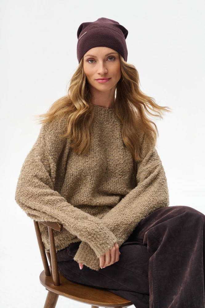 Dzianinowa czapka damska beanie Łapka Dark Brown