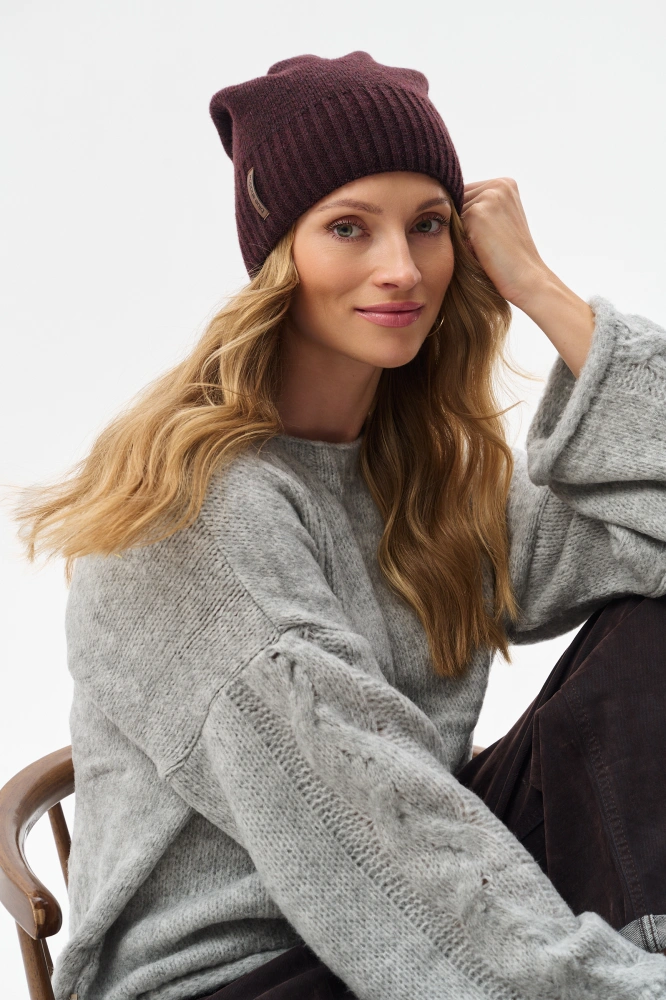 Dzianinowa czapka damska beanie Quanti Aubergine