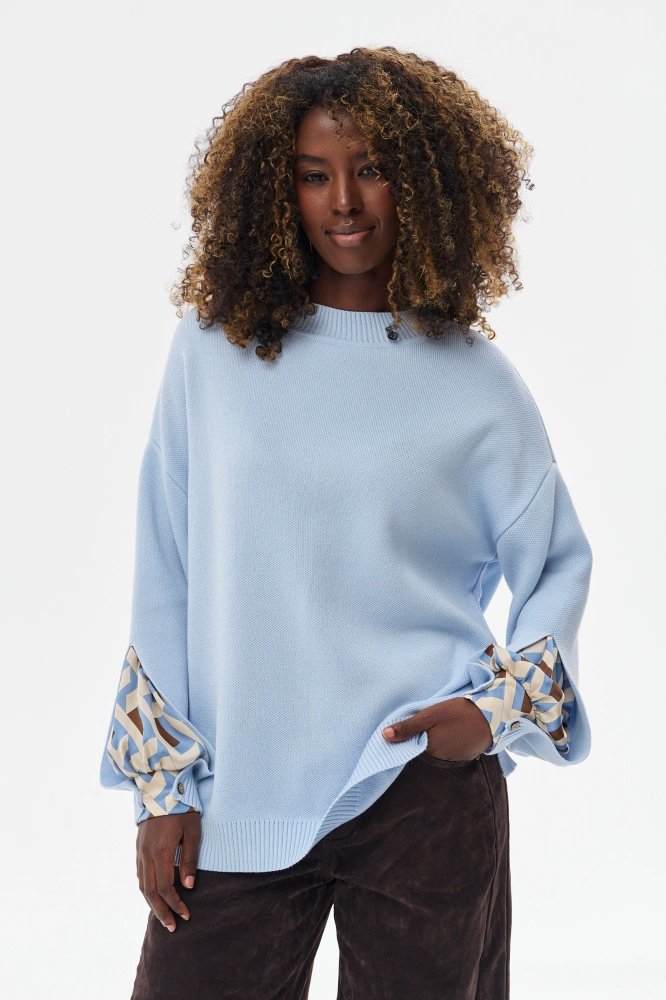 Sweter damski z dekoracyjnymi rękawami Celeste 2 Light Blue / Dpa 153A