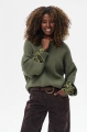 Sweter damski z dekoracyjnymi rękawami Celeste 2 Olive / T0003-01