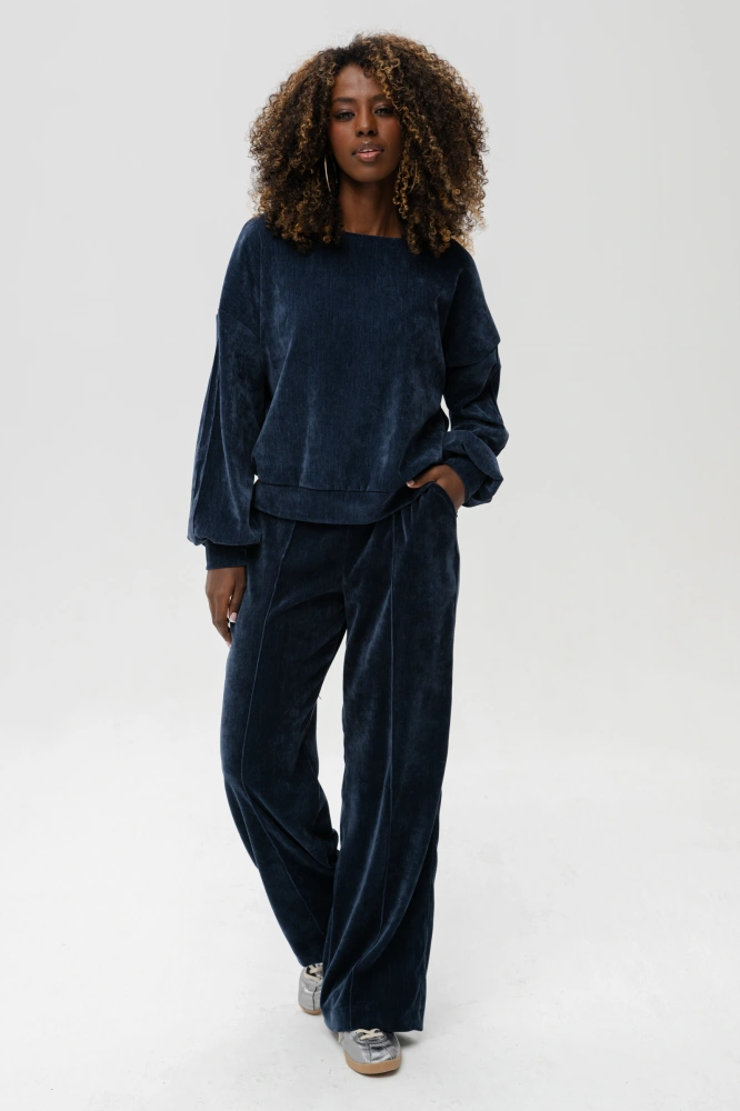 Spodnie welurowe Naja Dark Navy