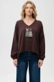 Sweter w serek z aplikacją Kety Dark Brown