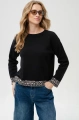 Wiskozowy sweter z żakardem w rękawach Kaps Black