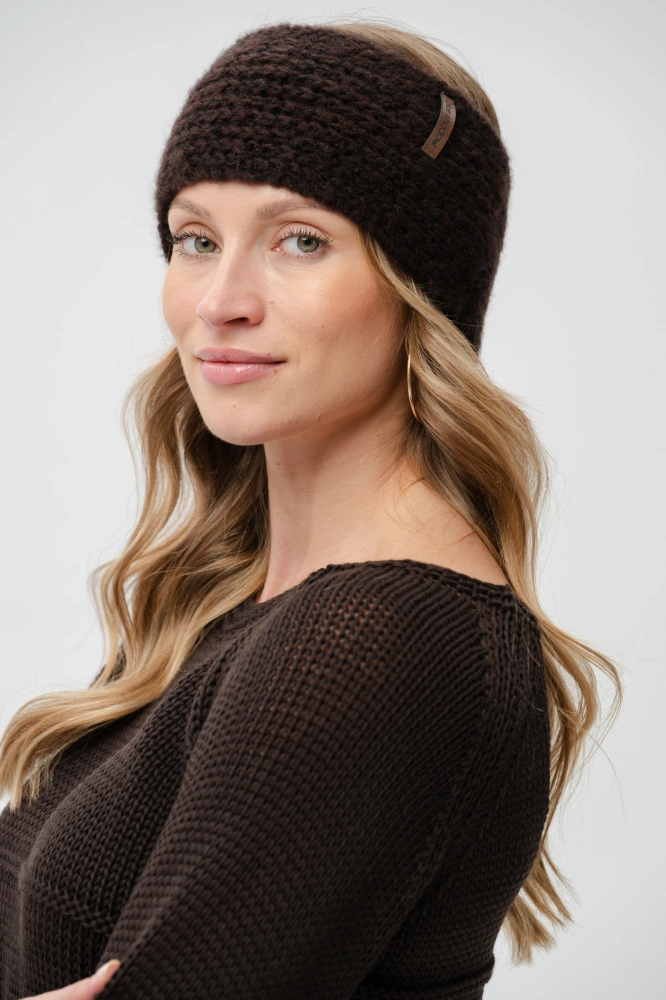 Miękka opaska damska z charakterystyczną fakturą bouclé Booby Dark Brown