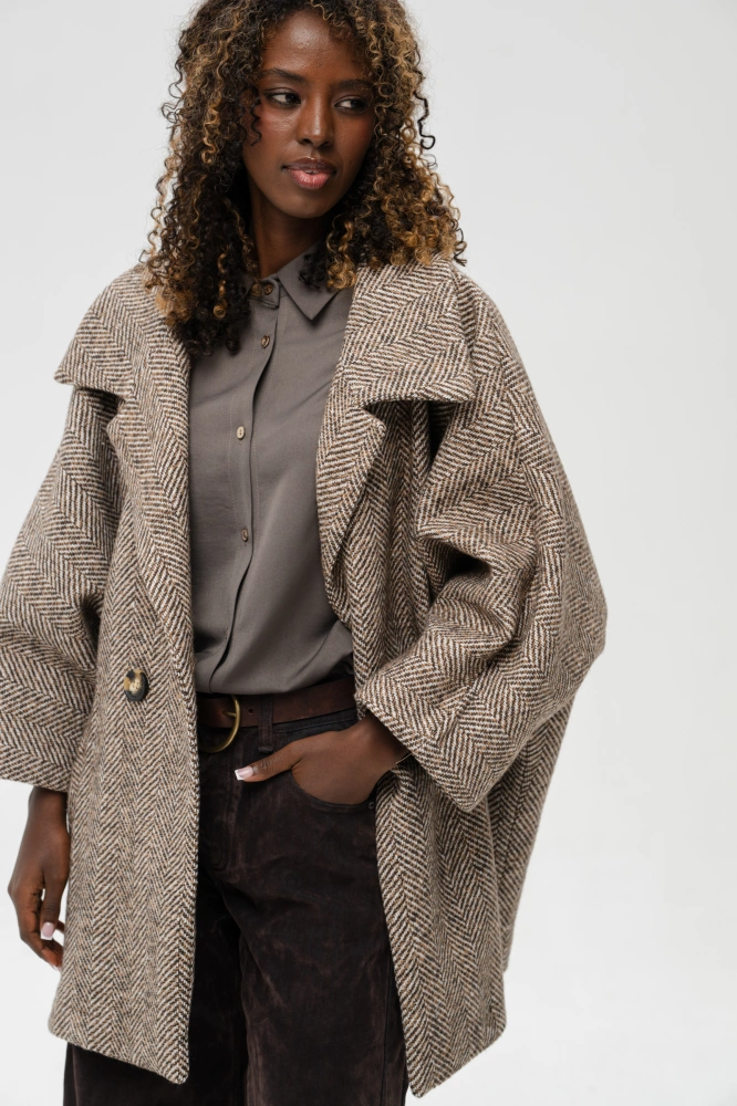 Luźny oversizowy płaszcz Cristina 2 Dark Beige