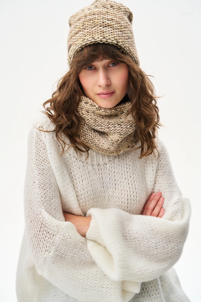 Dzianinowa czapka damska beanie z grubym strukturalnym splotem Tobi Beige