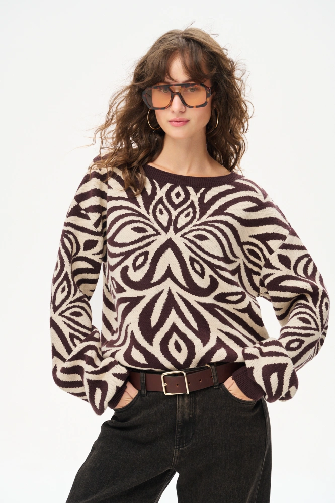 Wiskozowy sweter z żakardem Pegy Chocolate