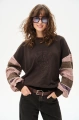 Sweter z haftem i dziewiarskimi rękawami Aliza Dark Brown