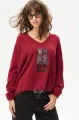 Sweter w serek z aplikacją Kety Wine