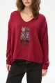 Sweter w serek z aplikacją Kety Wine