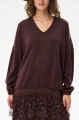 Sweter z aplikacją sznurkową pod dekoltem Tol Dark Brown
