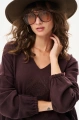 Sweter z aplikacją sznurkową pod dekoltem Tol Dark Brown