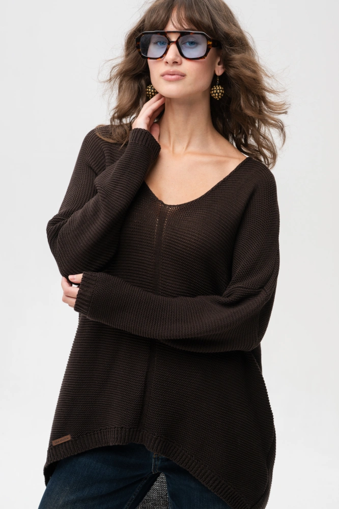 Bawełniany asymetryczny sweter Danthe Dark Brown
