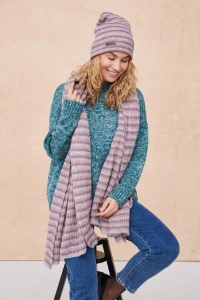 Szal Damski BS Tricolor Wrzos / Lila / Jasny Beż