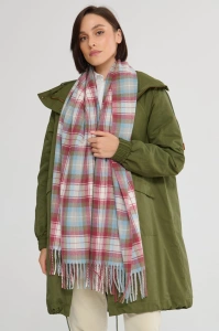 Szal Damski W-07 Krata Szałwia / Wiśnia